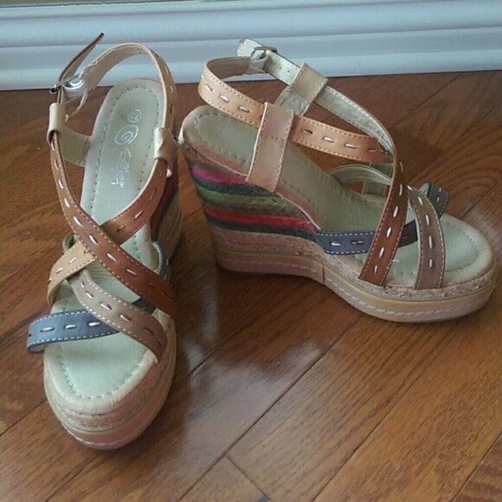 Lollipop Rainbow Woven Wedges Boho Wedges - Barely Worn - Size 7.5